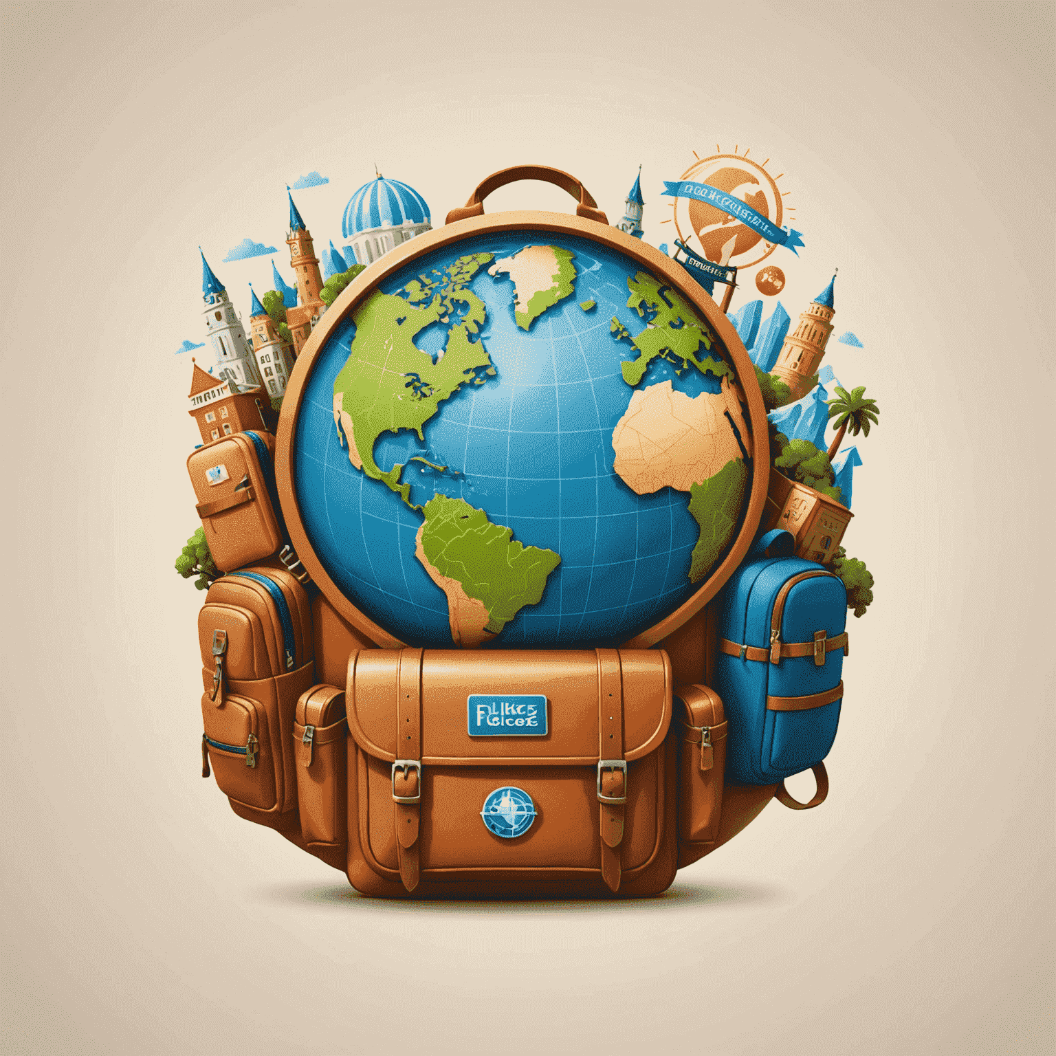 Flokcerz Travel Logo - A playful and adventurous design featuring a globe with a backpack