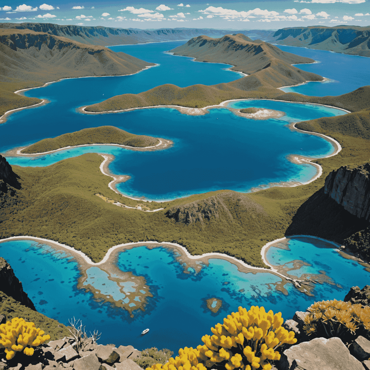 A collage of Australian outback, Great Barrier Reef, and New Zealand's fjords